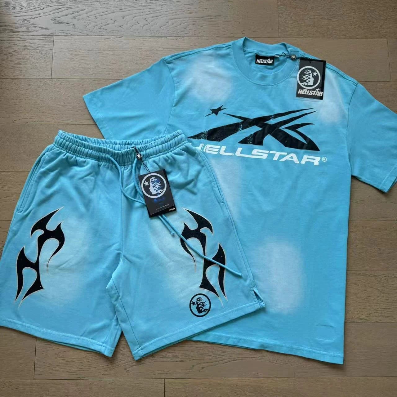 Hellstar Graphic Tee & Shorts Set Flame Print — 676-772套装