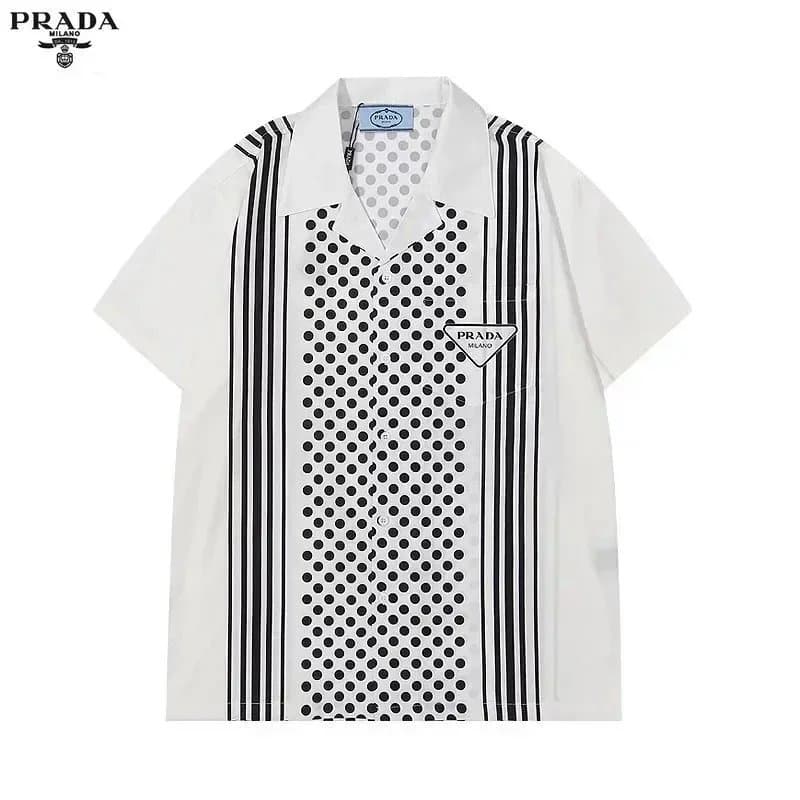 Prada Short-Sleeve Shirt Polka Dot and Stripe Panel