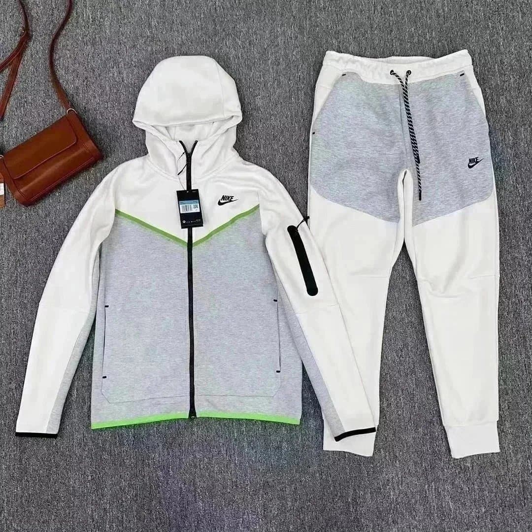 Nike Tech Fleece Tracksuit Solid Green — 灰白绿拼接一套