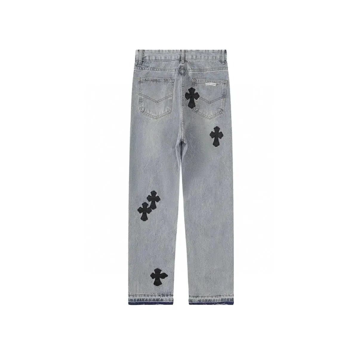 Chrome Hearts Cross Patch Jeans Black Cross Embroidery