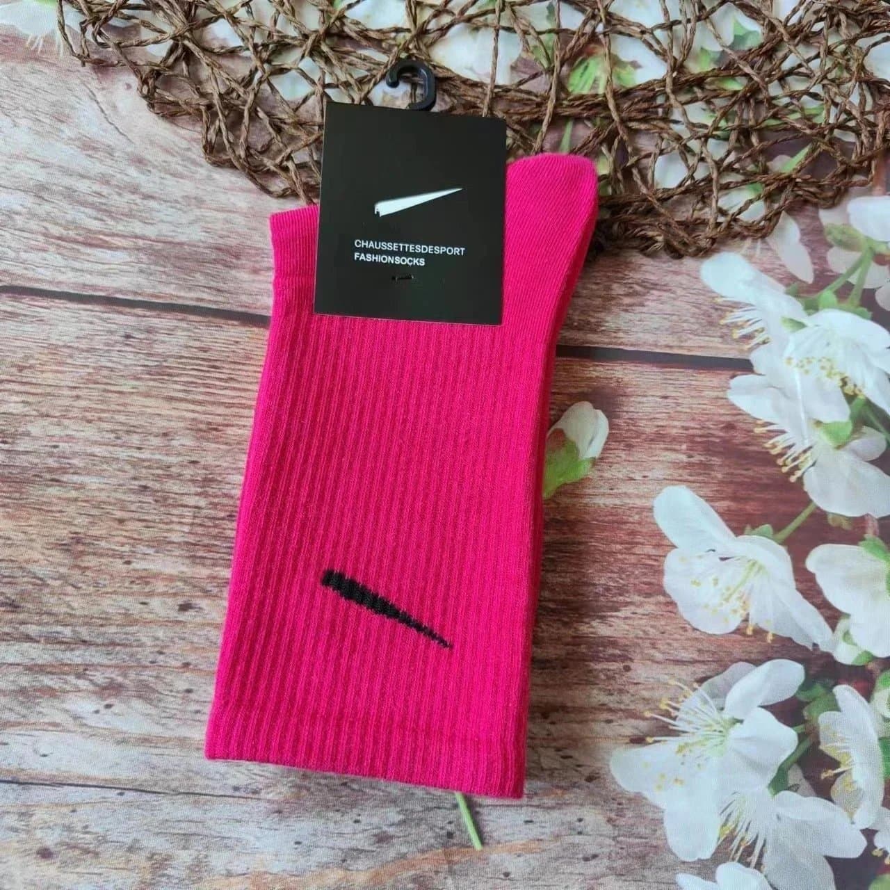 Nike Socks Swoosh Logo — 5双 · 高筒玫红
