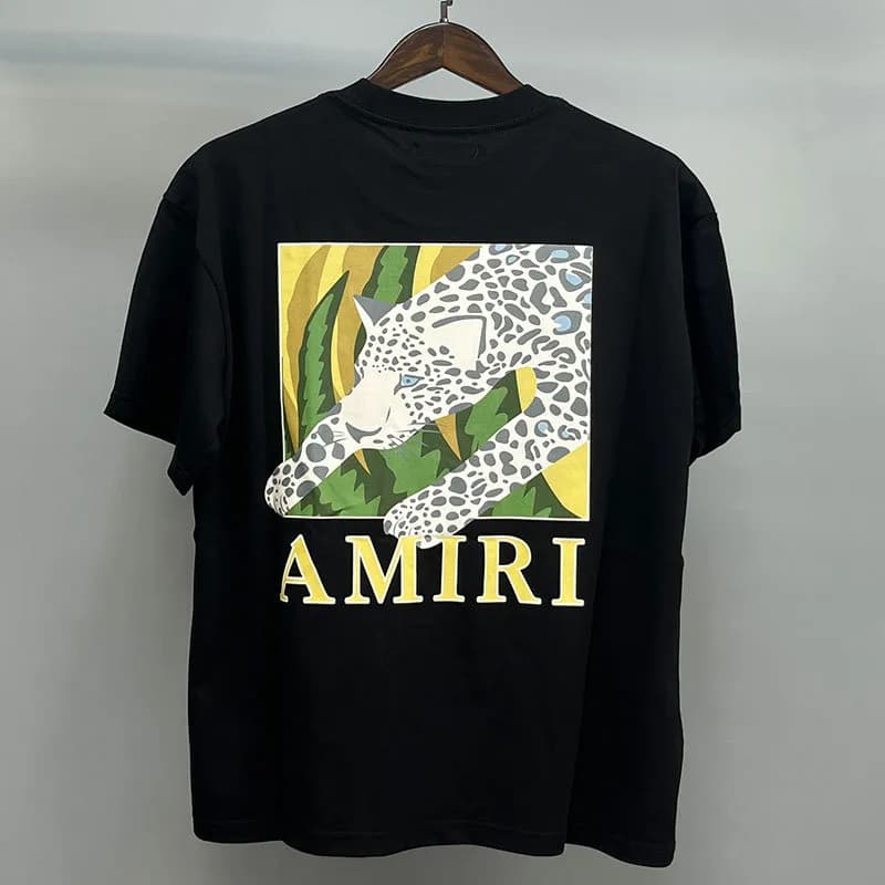 Amiri Graphic Tee Sequined Logo — Black Leopard Figure