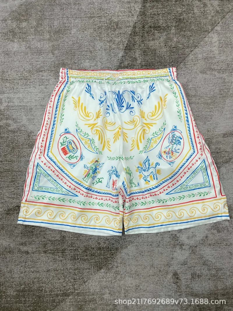 Embroidered Shorts Classical Motif Print