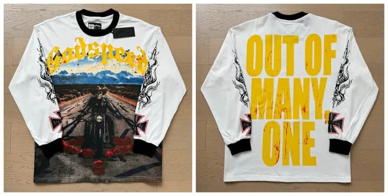 Godspeed Long Sleeve Tee Skeleton Baseball Graphic — 3100米白