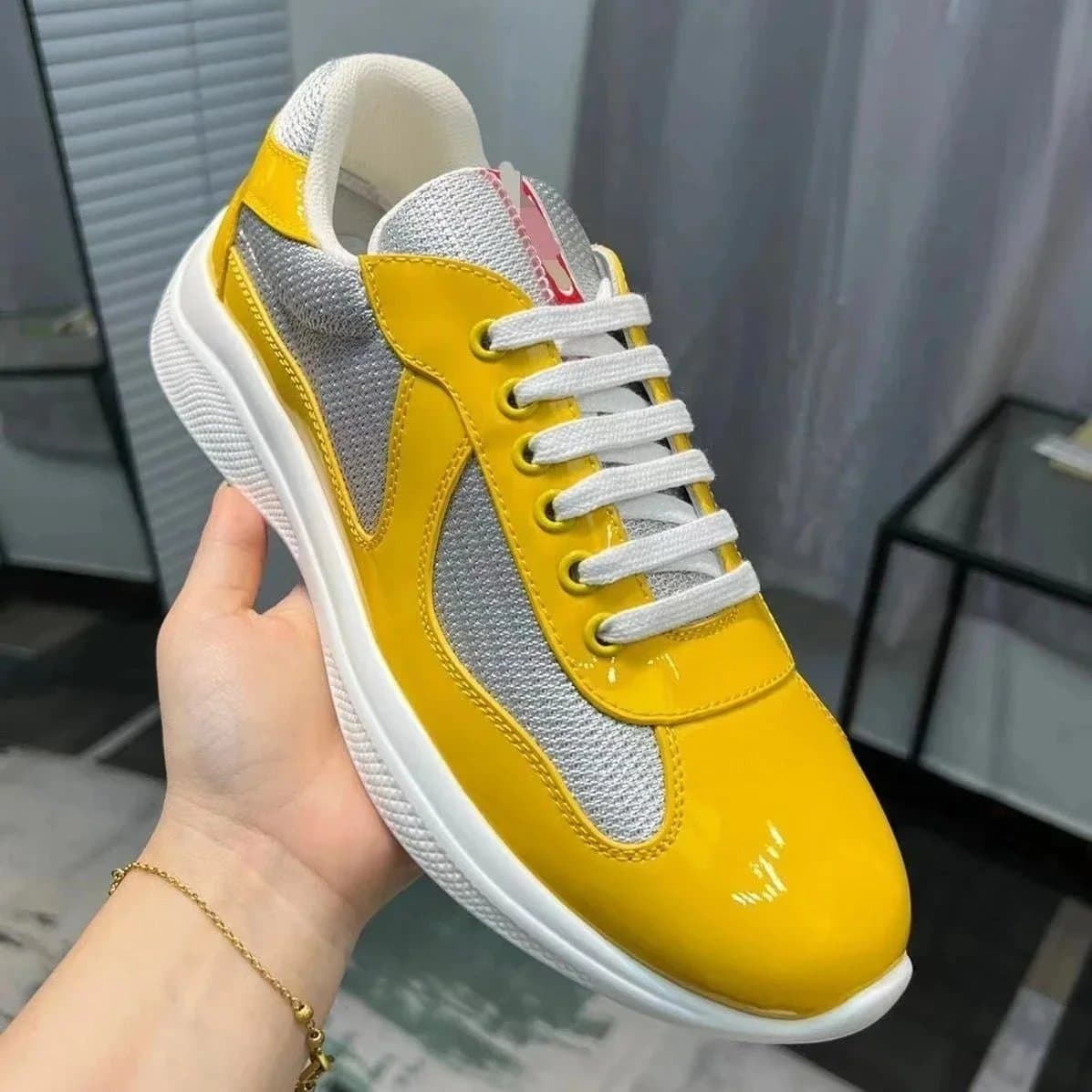 Prada Linea Rossa Sneaker Yellow Patent & Mesh