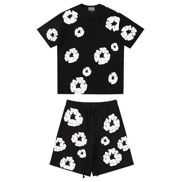 Balenciaga Scrunched Flower Set Black with White Floral Print