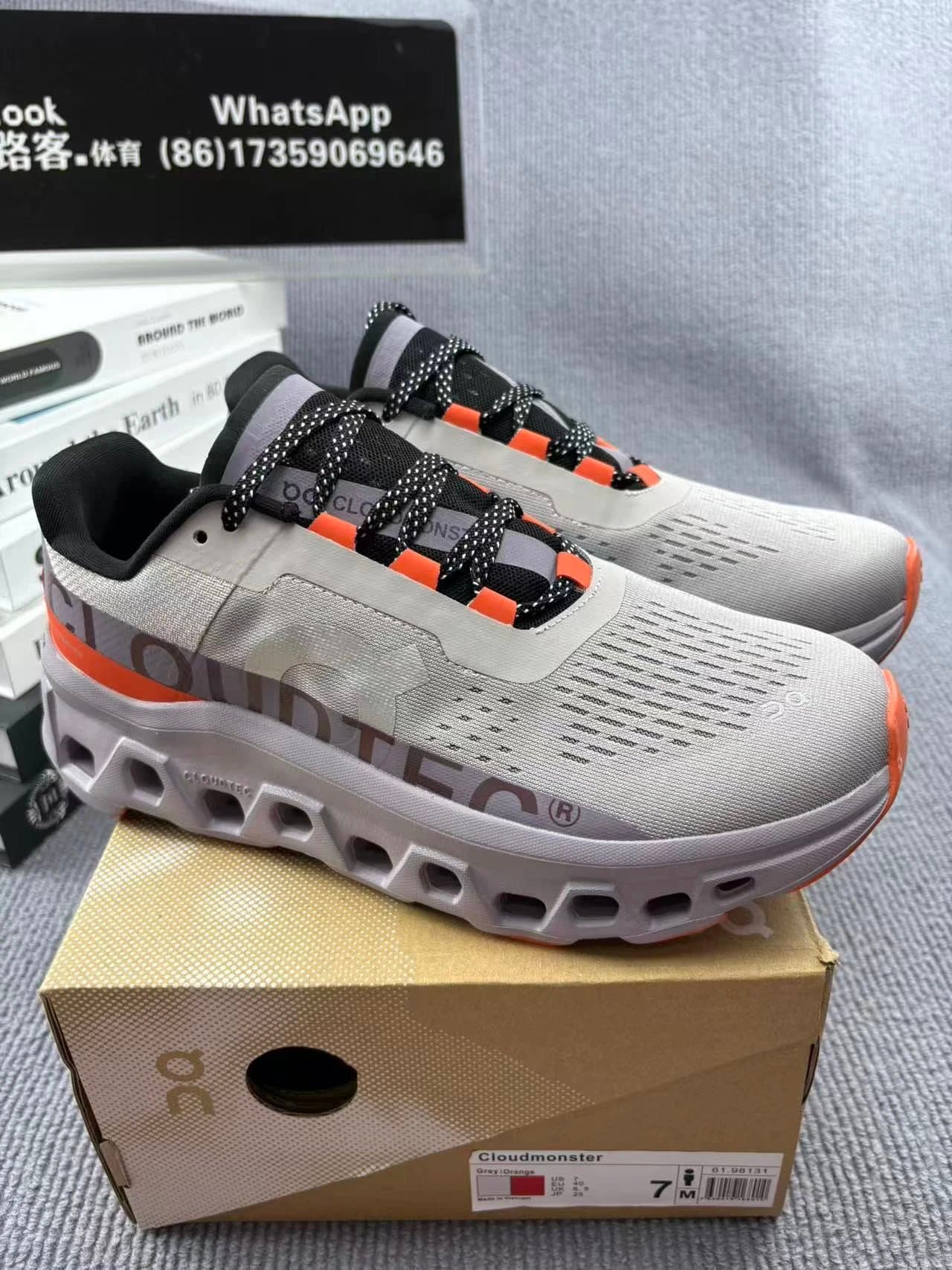 On Cloudmonster Grey Orange
