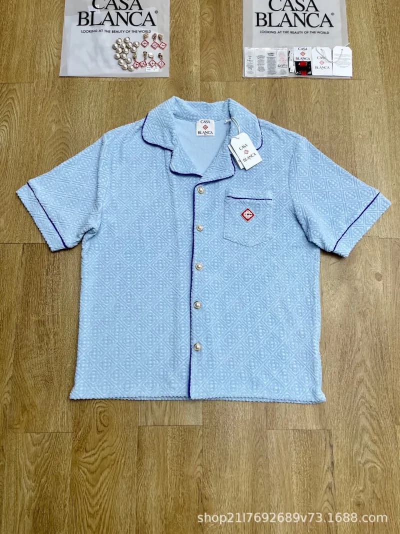 Short-Sleeve Pajama Shirt Diamond Quilted