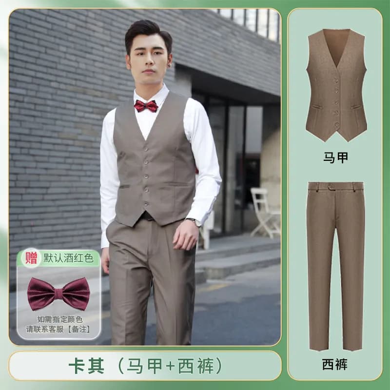 Polo Ralph Lauren Three-Piece Suit Black — 卡其色（马甲+西裤）赠领结