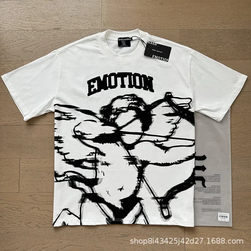 Mixed Emotion Graphic Tee Emotion Print with Rhinestones — 0003白