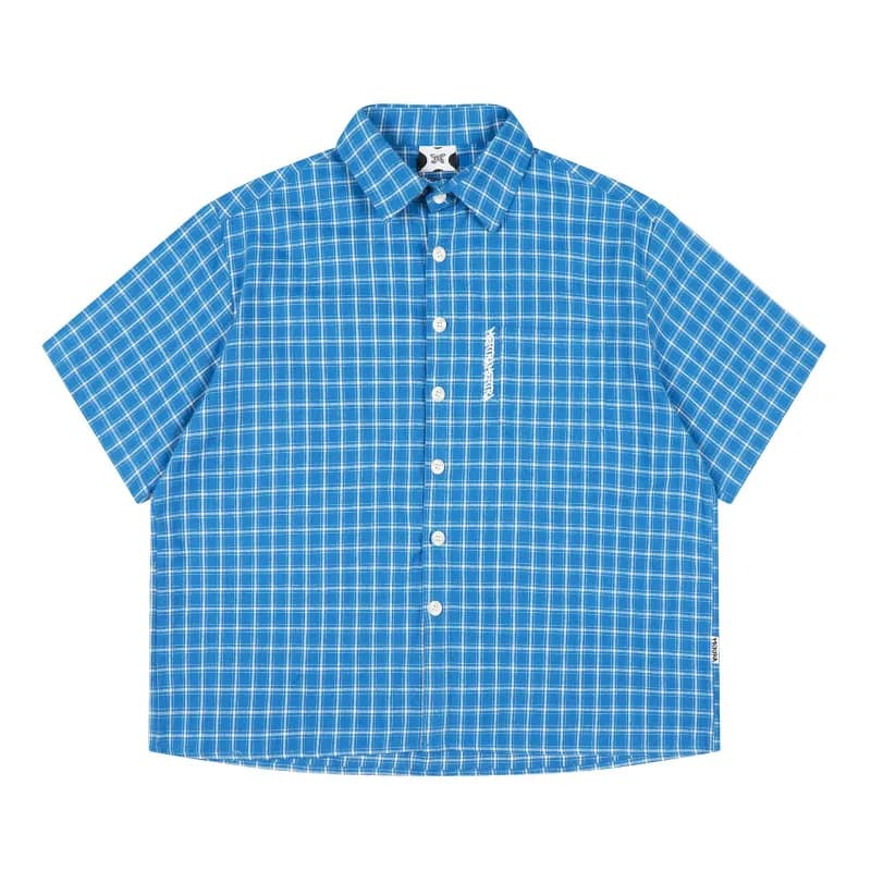 Short-Sleeve Button-Up Shirt Grid Check