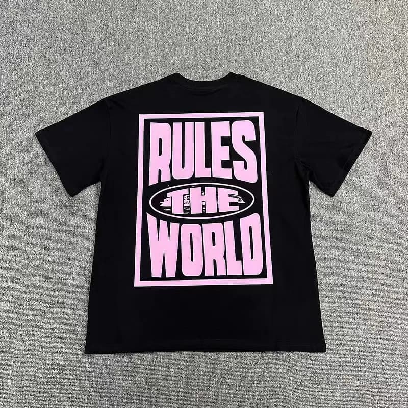Corteiz Rules The World Tee Black with Pink Graphic