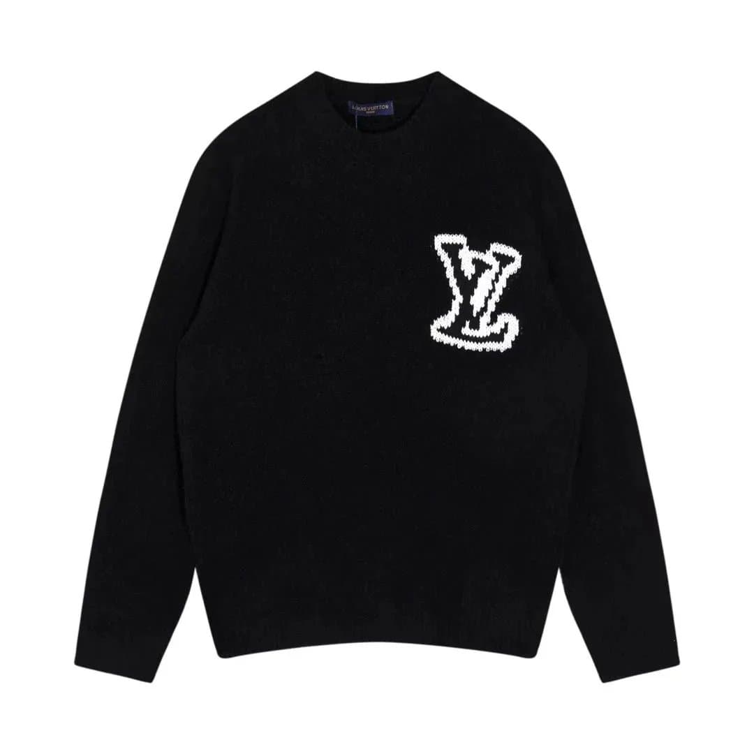 Louis Vuitton LV Monogram Knit Sweater Intarsia Logo — 提花套头毛-黑色