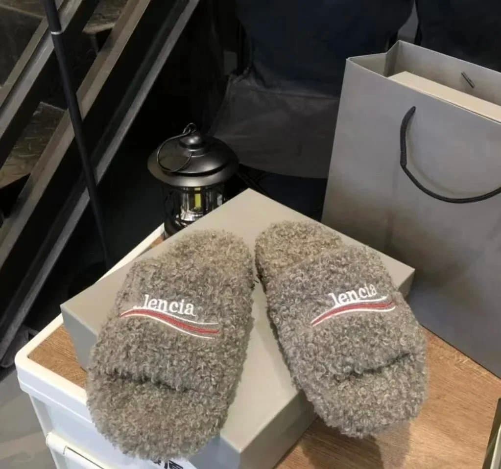 Balenciaga Fuzzy Slide Embroidered Logo