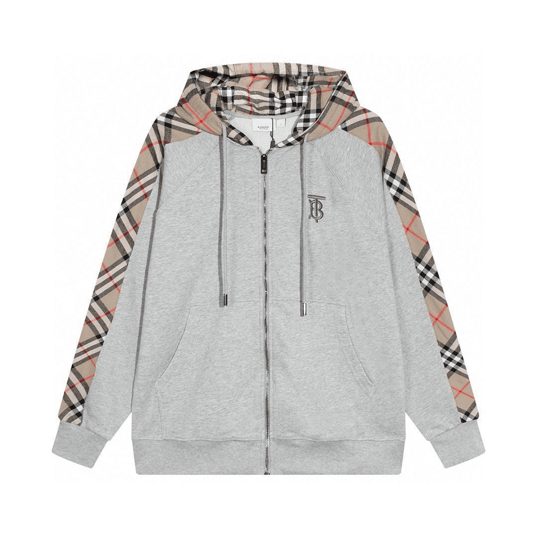 Burberry Zip-Up Hoodie Checkered Sleeve