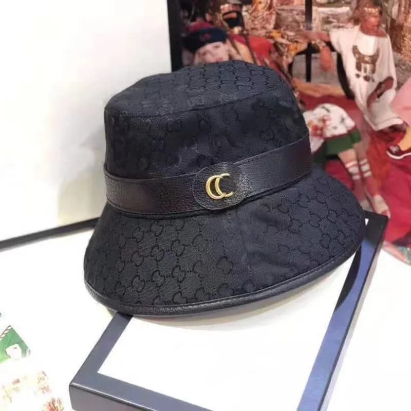 Gucci Bucket Hat GG Monogram Print — Double G fisherman hat Black