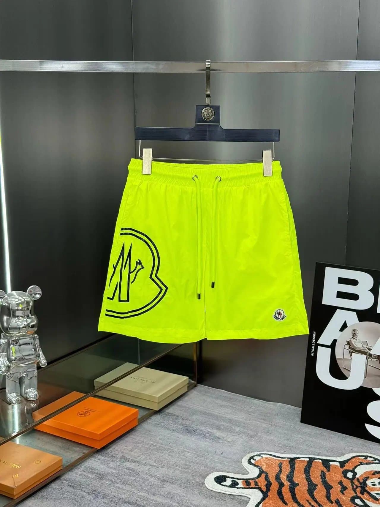 Moncler Logo Swim Shorts Neon Yellow