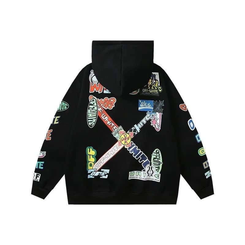 Off-White Hooded Sweatshirt Yellow Industrial Print — A29