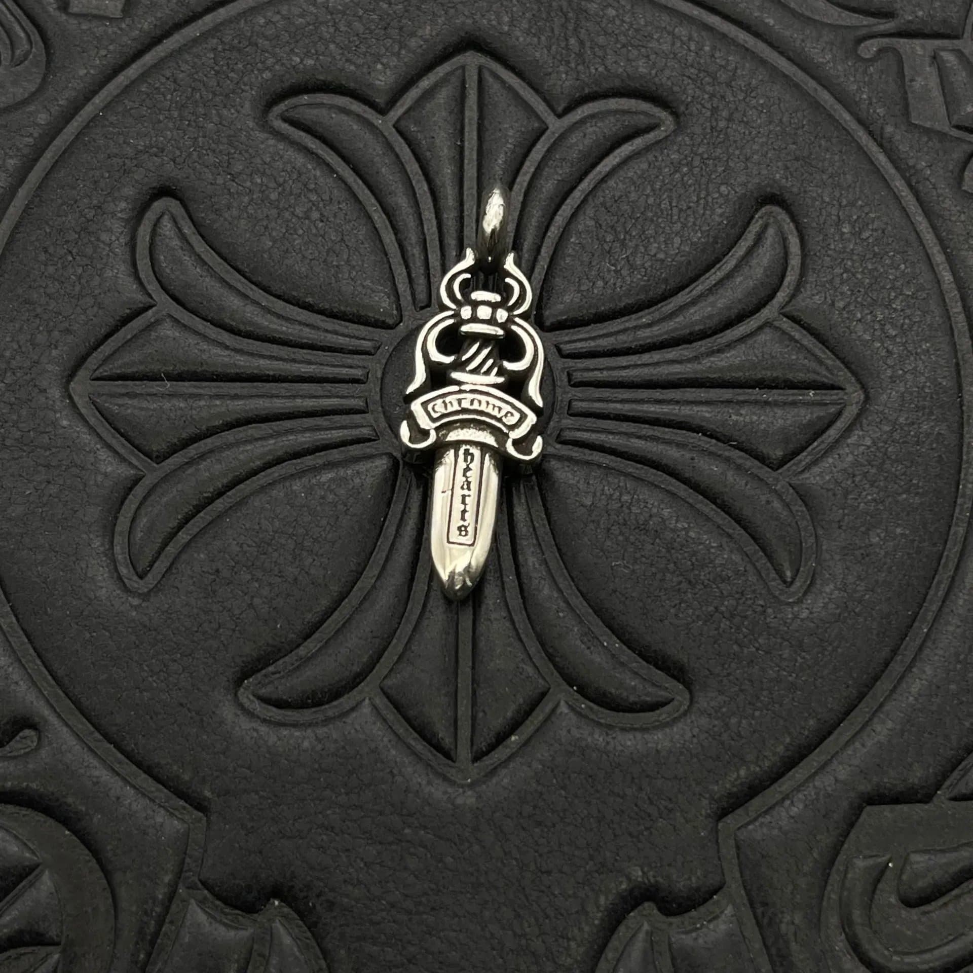 Chrome Hearts Cross Dagger Pendant Sterling Silver on Black Leather