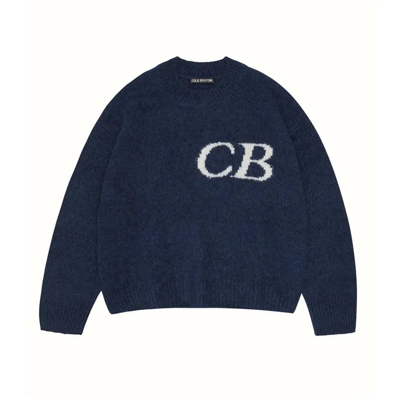 Cole Buxton CB Logo Knit Sweater Navy with White CB Logo