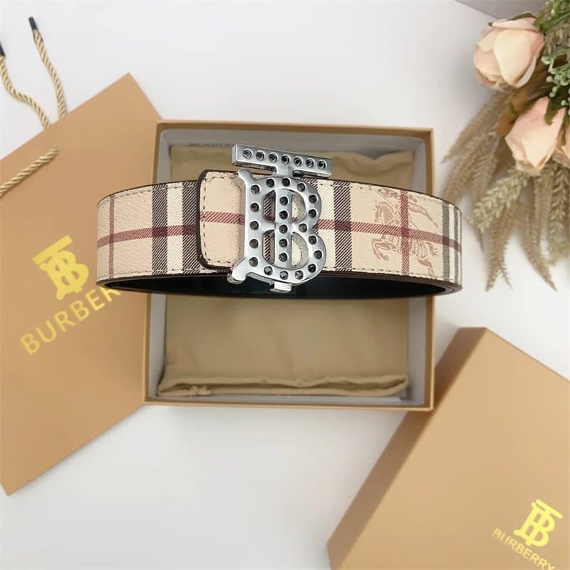 Burberry Monogram Check Belt Reversible — 上TB孔银杏带