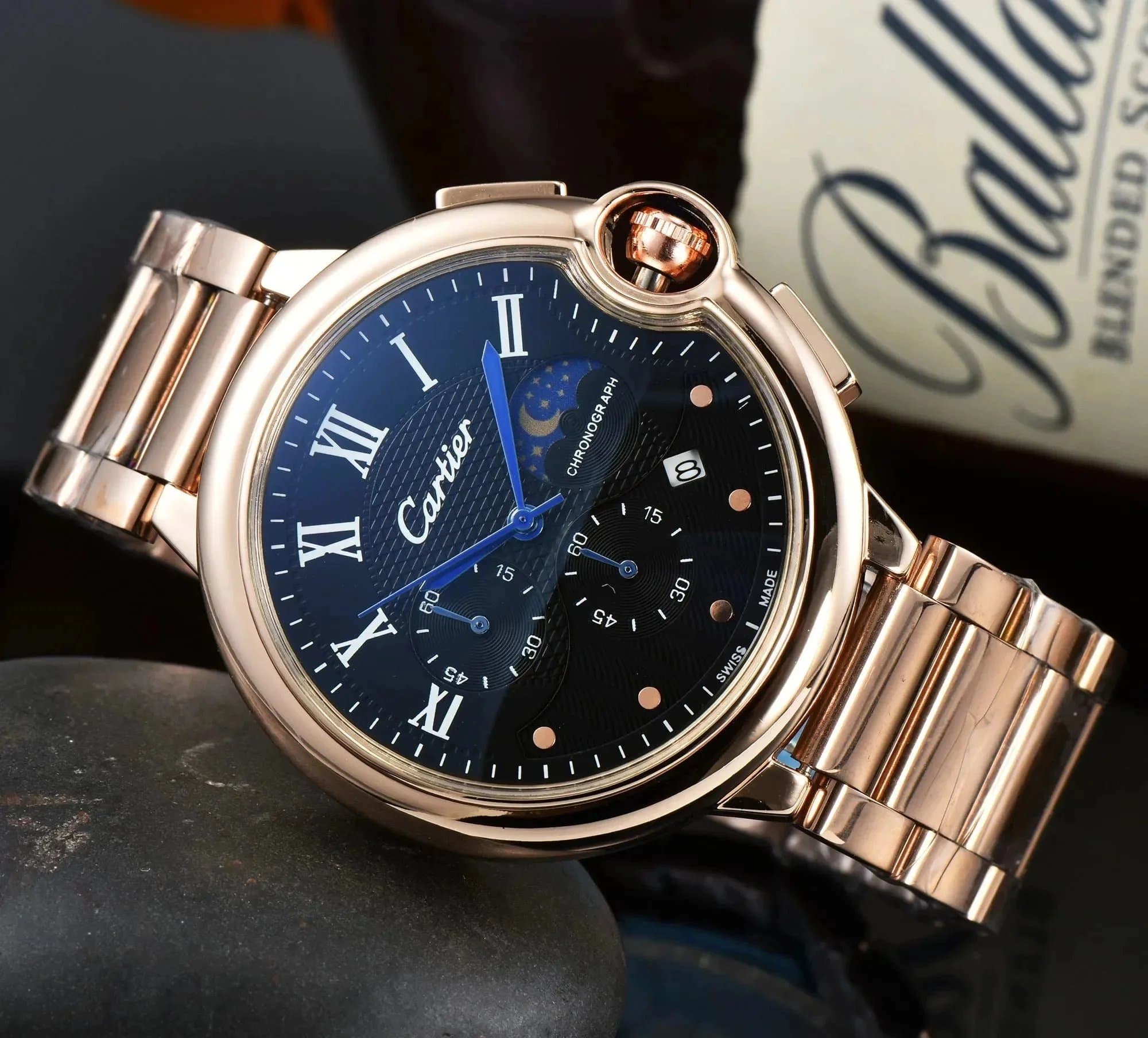 Cartier Santos Chronograph Blue Dial with Moon Phase