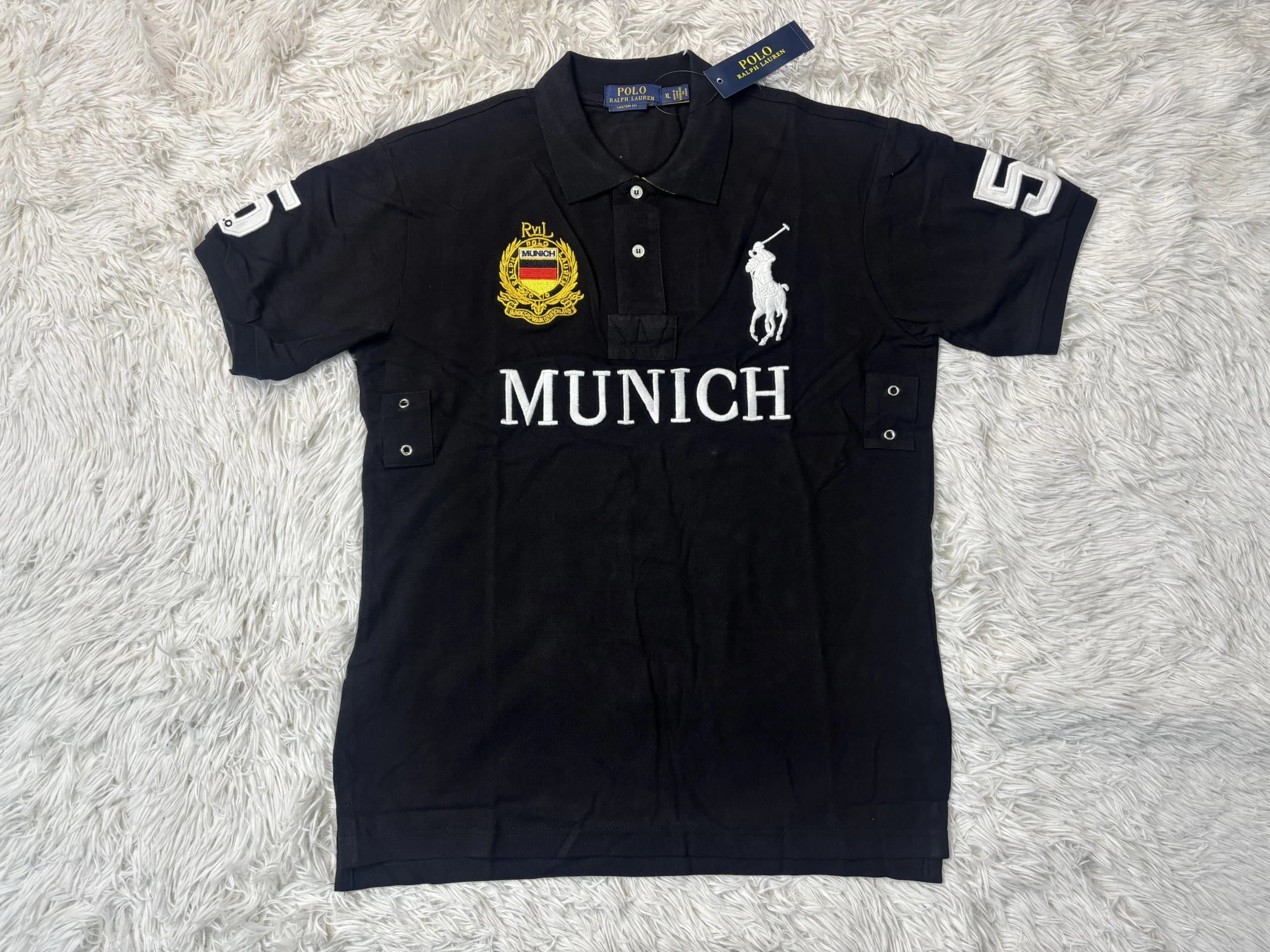 Polo Ralph Lauren Polo Tee USA Flag Patch — black-munich