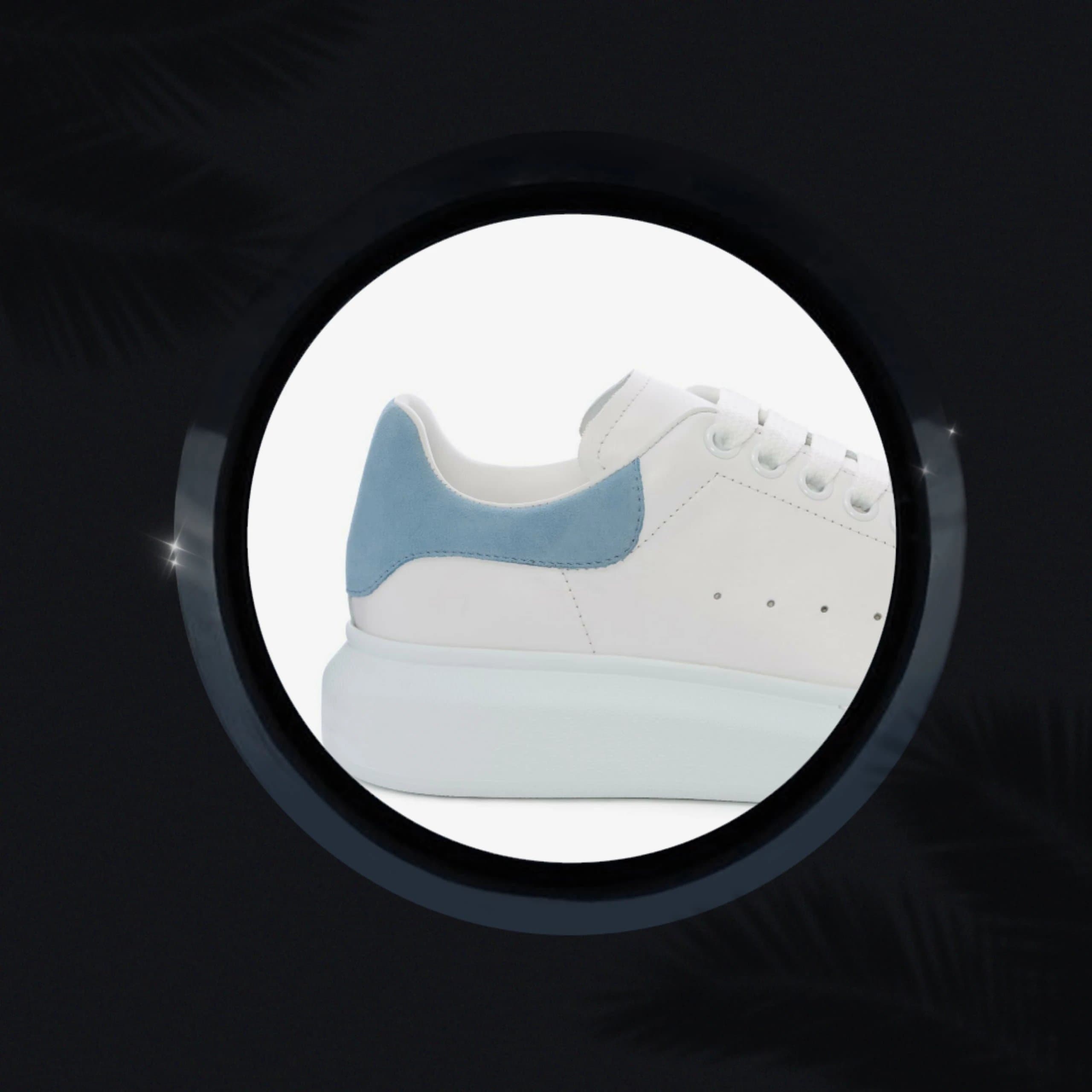Alexander McQueen Oversized Sneaker White with Light Blue Suede Heel
