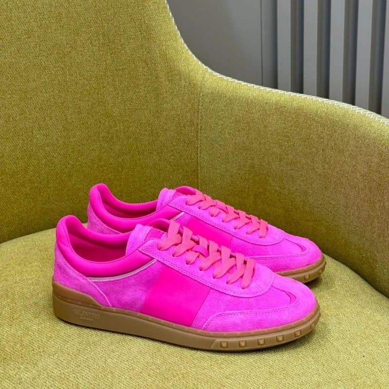 Valentino Roman Stud Sneaker Neon Pink Suede