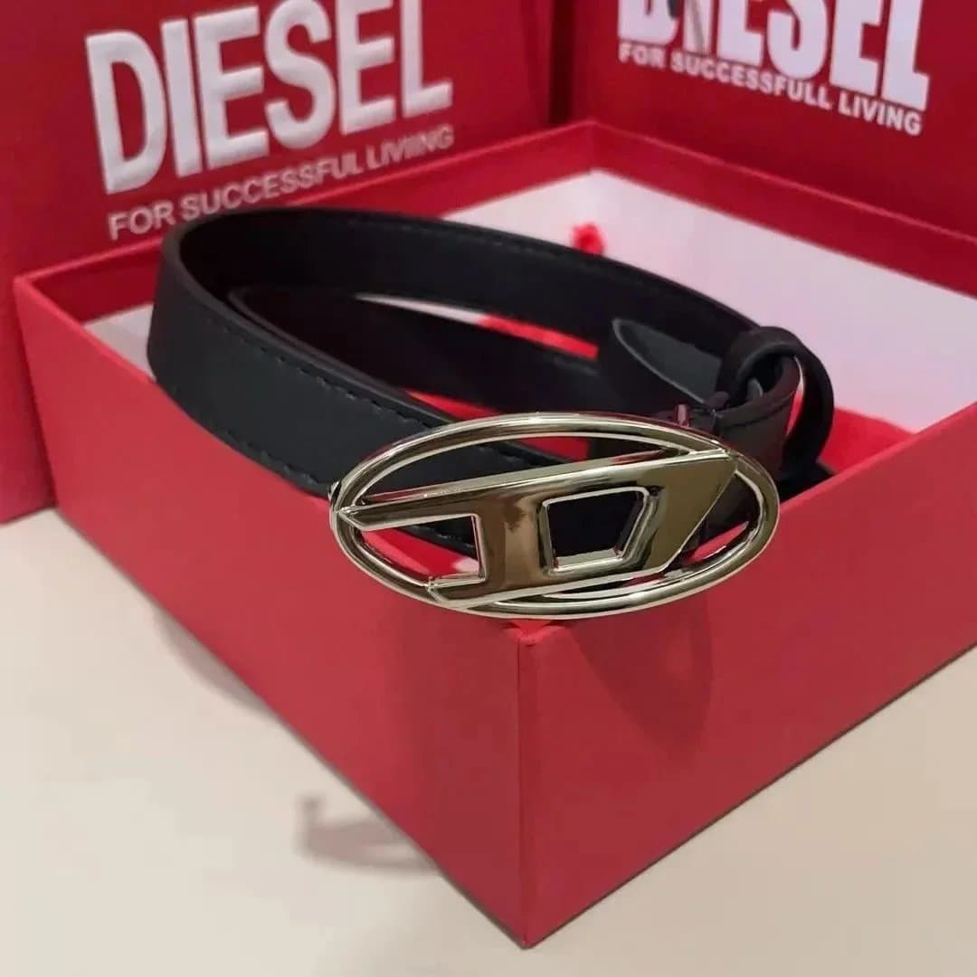 Diesel Logo Buckle Belt Metallic D Logo