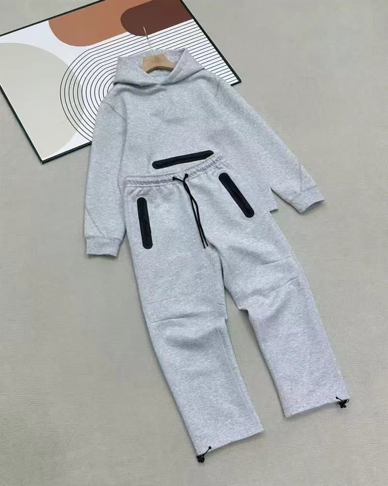 Nike Tech Fleece Hoodie and Joggers Set Heather Grey with Black Accents