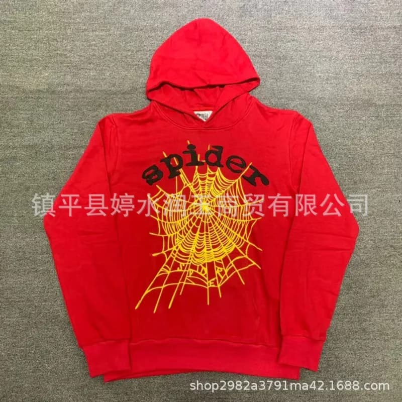 Sp5der Spider Web Hoodie Black with Red Spiderweb Print — 41
