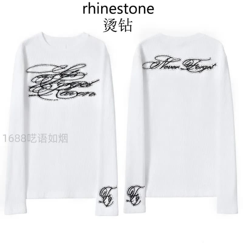 Rhude Long-Sleeve Top Rhinestone 'Never Forget' Script