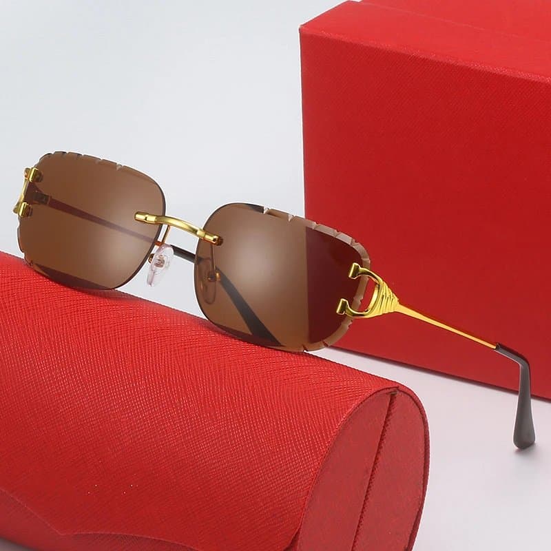 Cartier Sunglasses Rimless Square — 带LOGO带盒子 · C2 金架 茶片