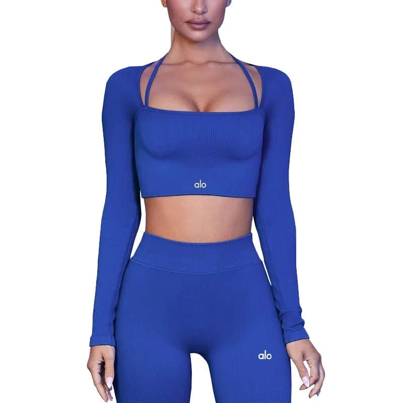 Lululemon Ribbed Long Sleeve Crop Top Solid Blue
