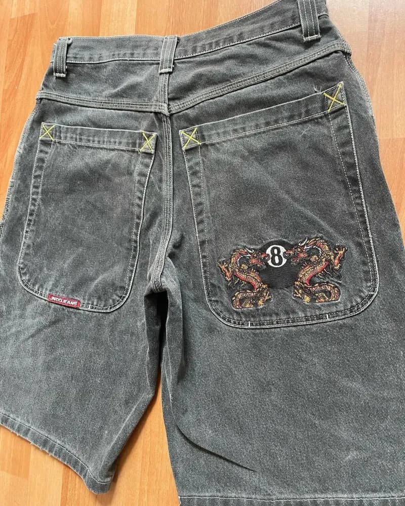 Denim Shorts Dragon 8-Ball Embroidery