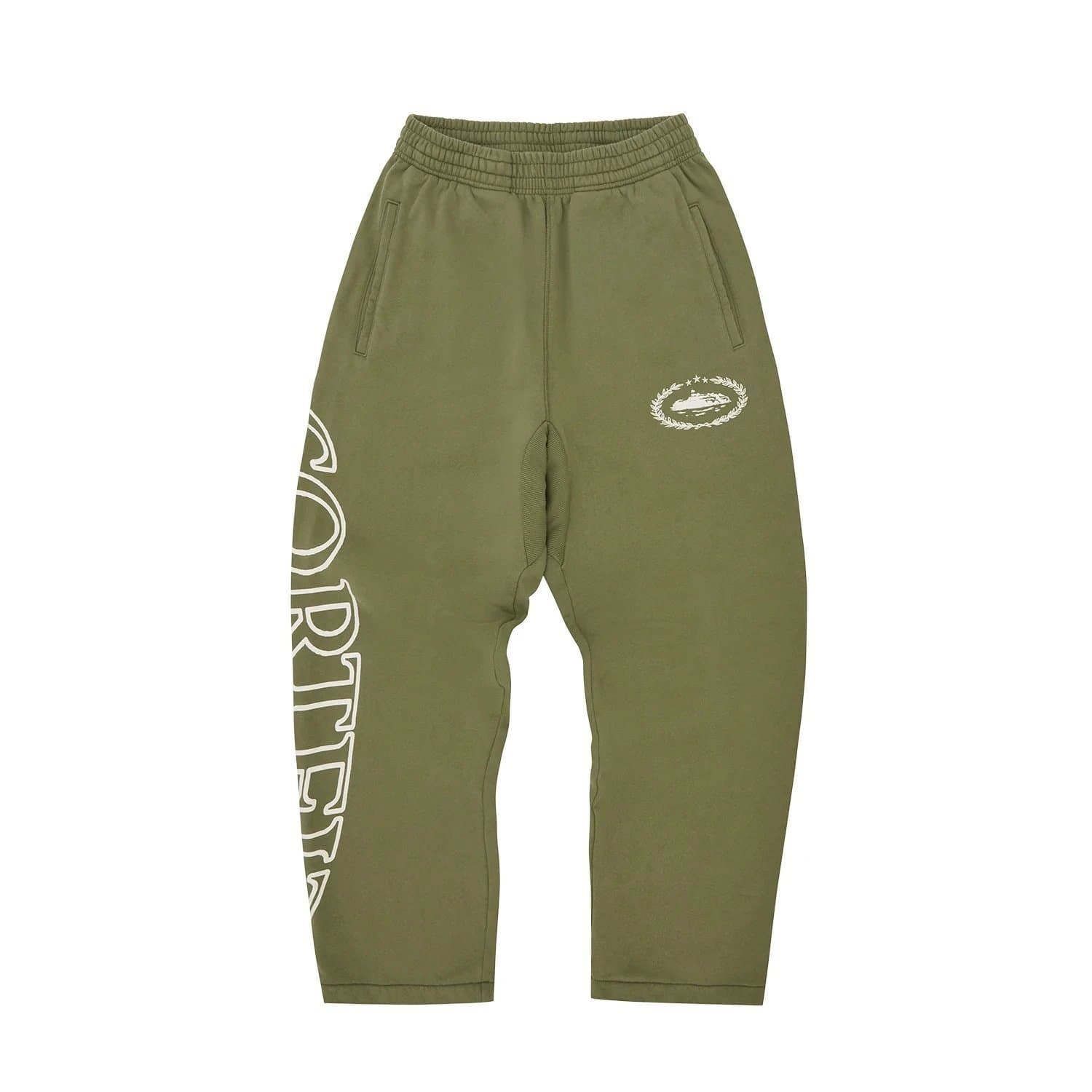 Corteiz Cropped Sweatpants Olive with Logo Print