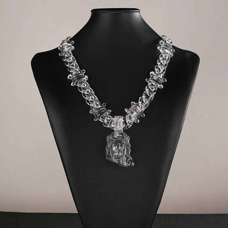 Chrome Hearts Jesus Pendant Necklace Crystal Clear