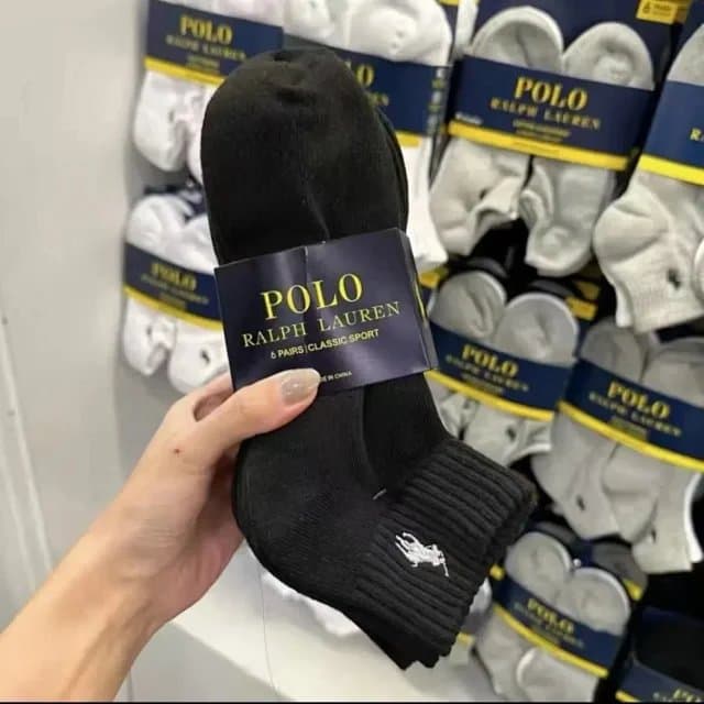 Polo Ralph Lauren Classic Sport Socks Half Cushioned — 六双 · 黑色中筒袜