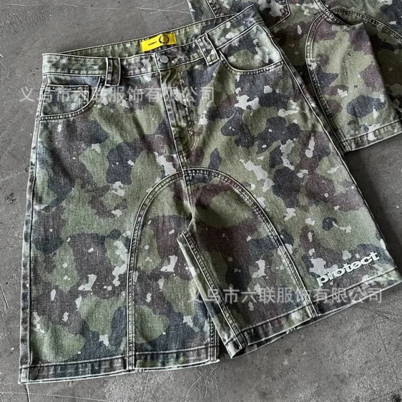 Denim Shorts Camouflage Print
