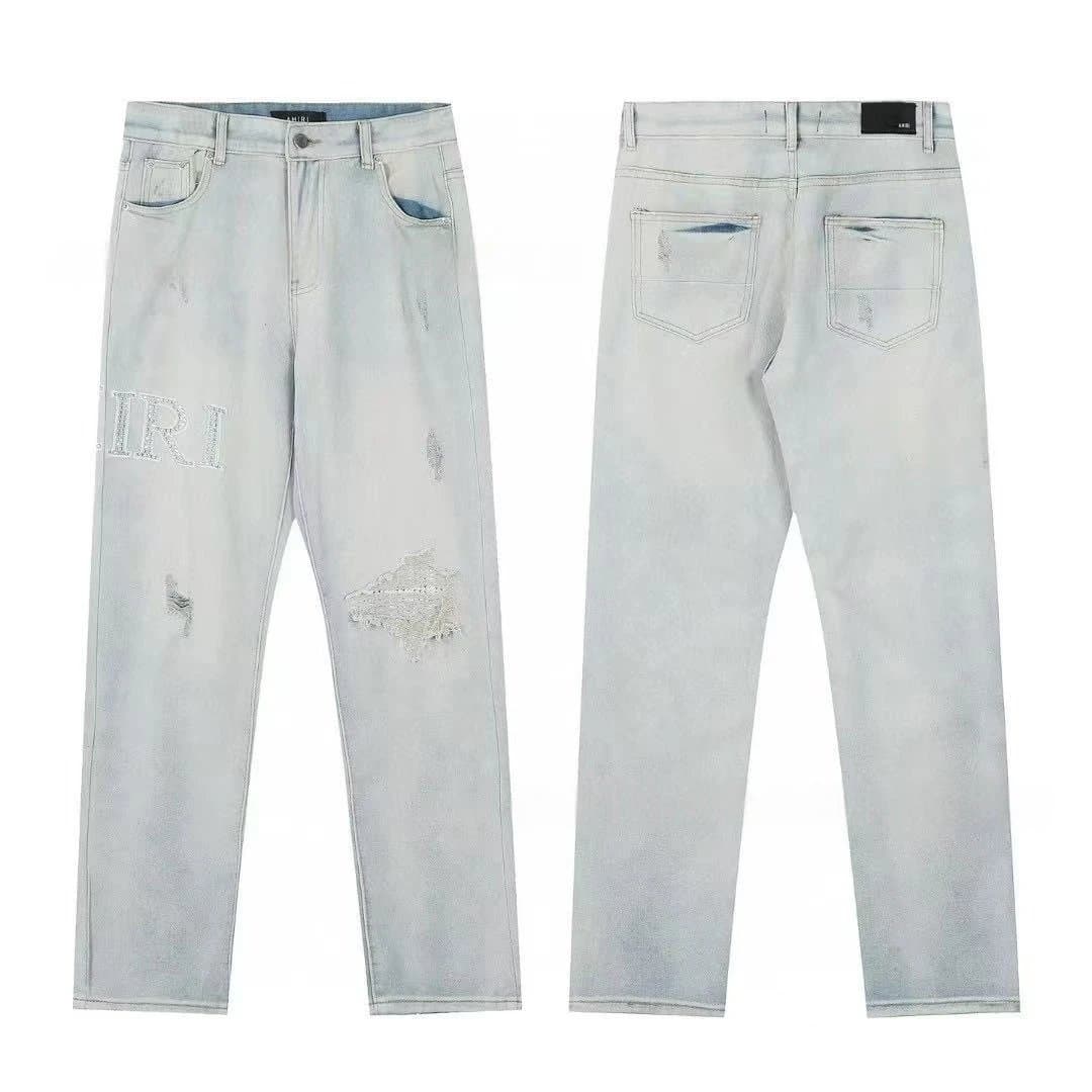 Amiri Distressed Jeans Crystal-Embroidered
