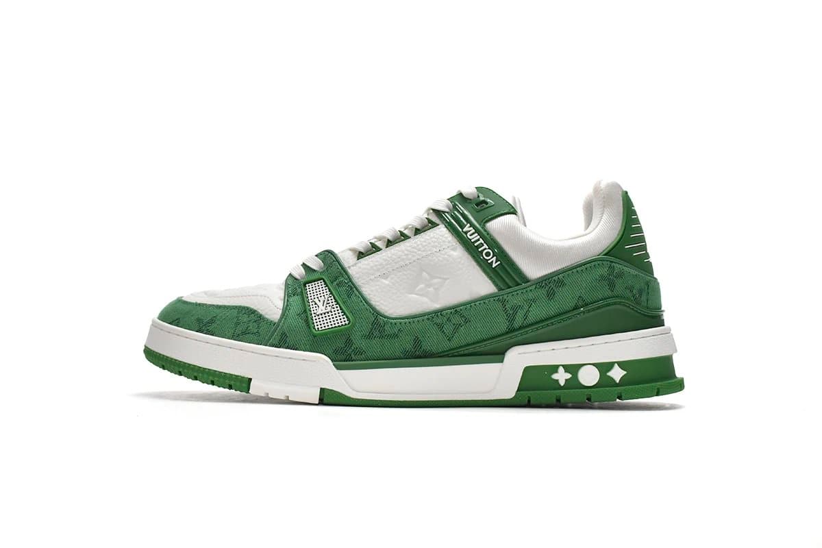 Louis Vuitton LV Trainer Monogram Embossed — EUR35-EUR46 (Message Note Size)↓↓↓↓ · 白绿布