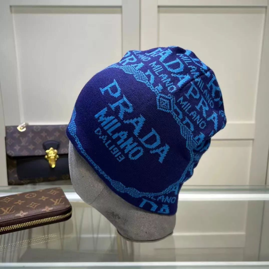 Prada Knit Beanie Logo Intarsia