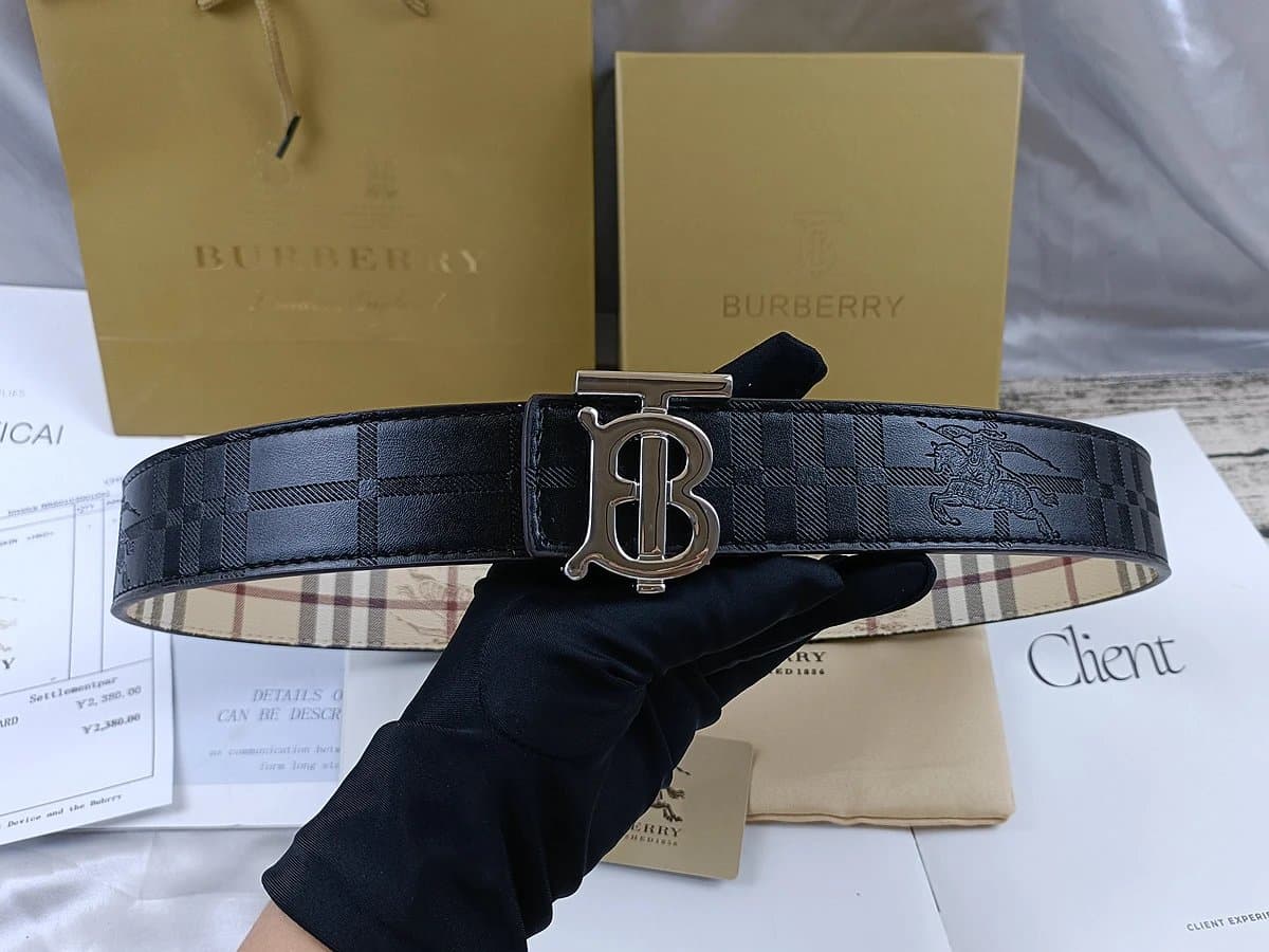 Burberry TB Logo Belt Checkered Leather