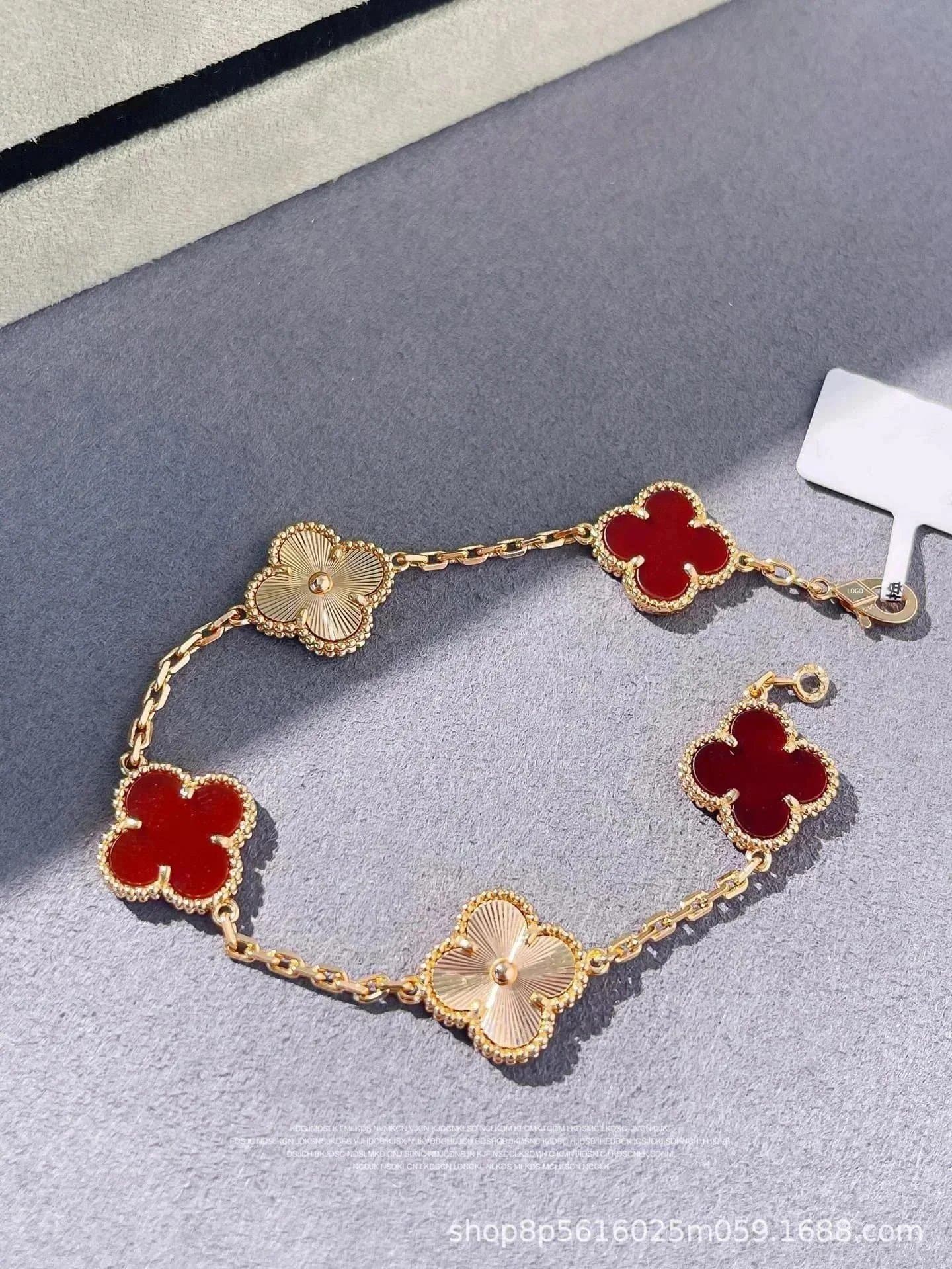 Van Cleef & Arpels Alhambra Bracelet Five Motifs — 【镭射+红玛瑙】玫瑰金色