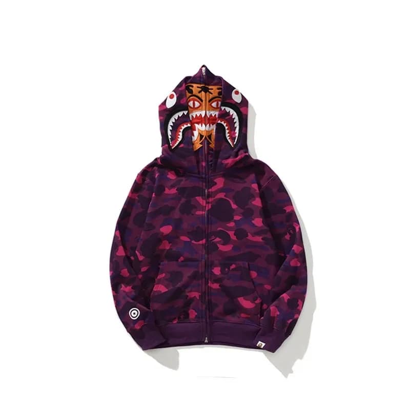 BAPE Shark Hooded Zip-Up Camo Shark — 8807紫迷彩