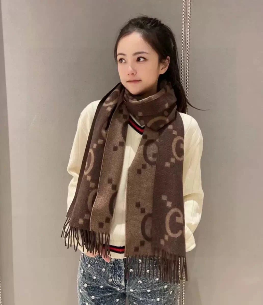 Gucci GG Logo Scarf Brown Beige Monogram