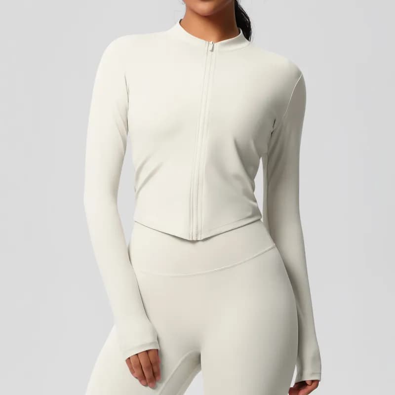SKIMS Long Sleeve Crop Top Seamless — 7106 zipper jacket-light ivory