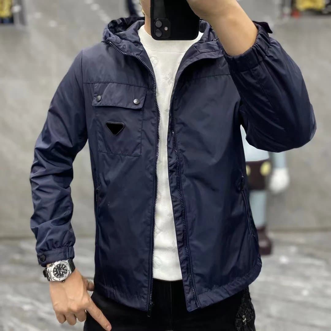 Prada Hooded Windbreaker Jacket Logo Patch — PRADA 06款 藏青色