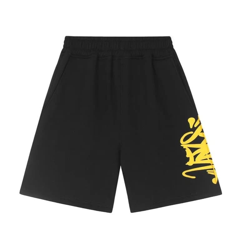 Travis Scott Shorts Set Graffiti Print — 加绒黑黄短裤